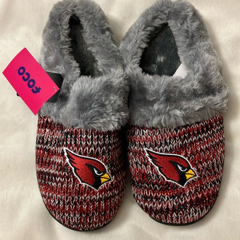FOCO Women's Red and Gray Arizona Cardinals Fur Lined Slippers XL